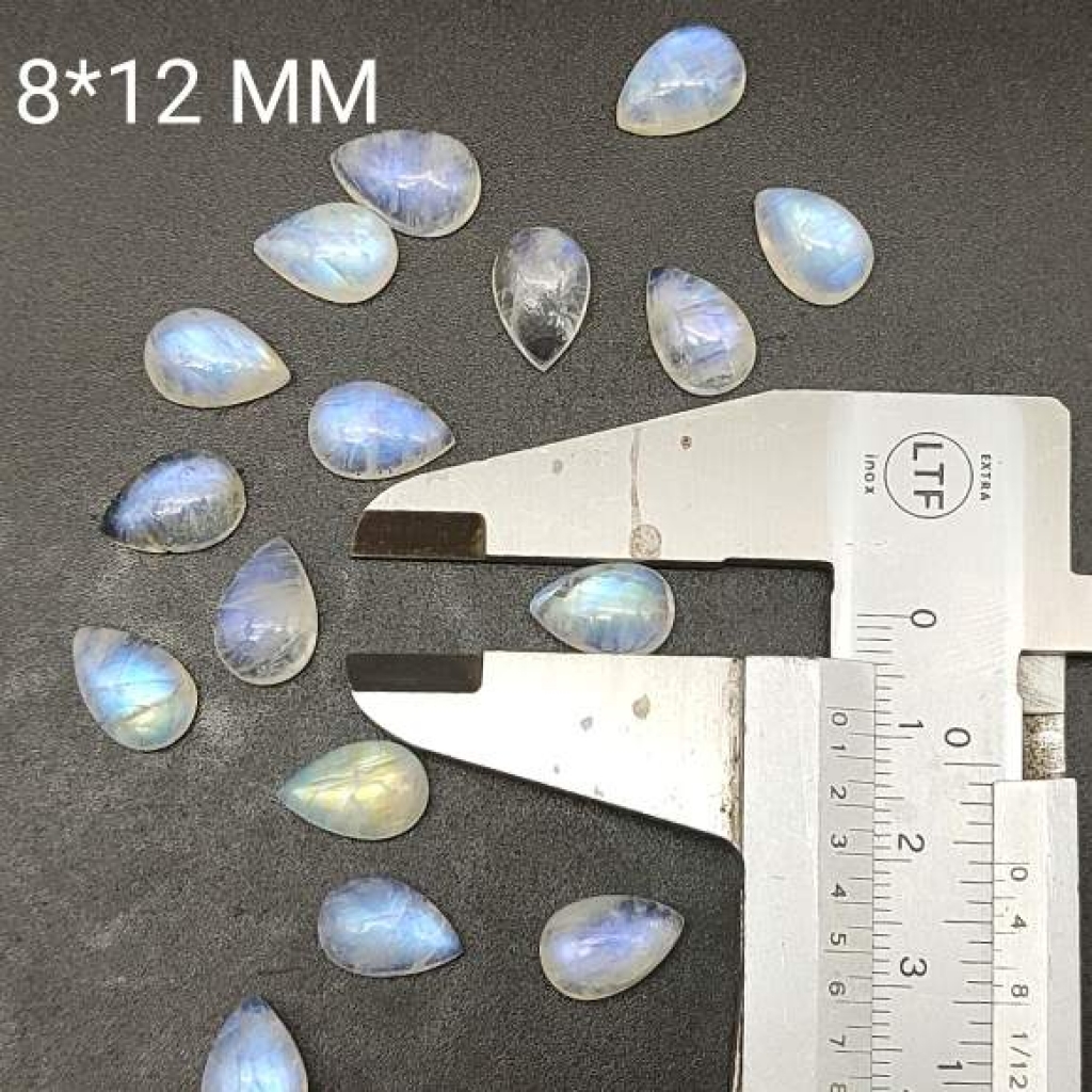 8*12mm Teardrop Shape Handpolished Rainbow Moonstone Loose Gemstone Lot Of 25