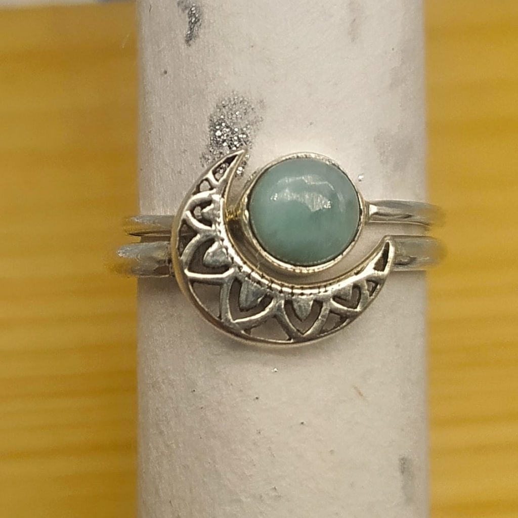 925 Sterling Silver Handcrafted Dainty Larimar Gemstone Boho Stacking Ring