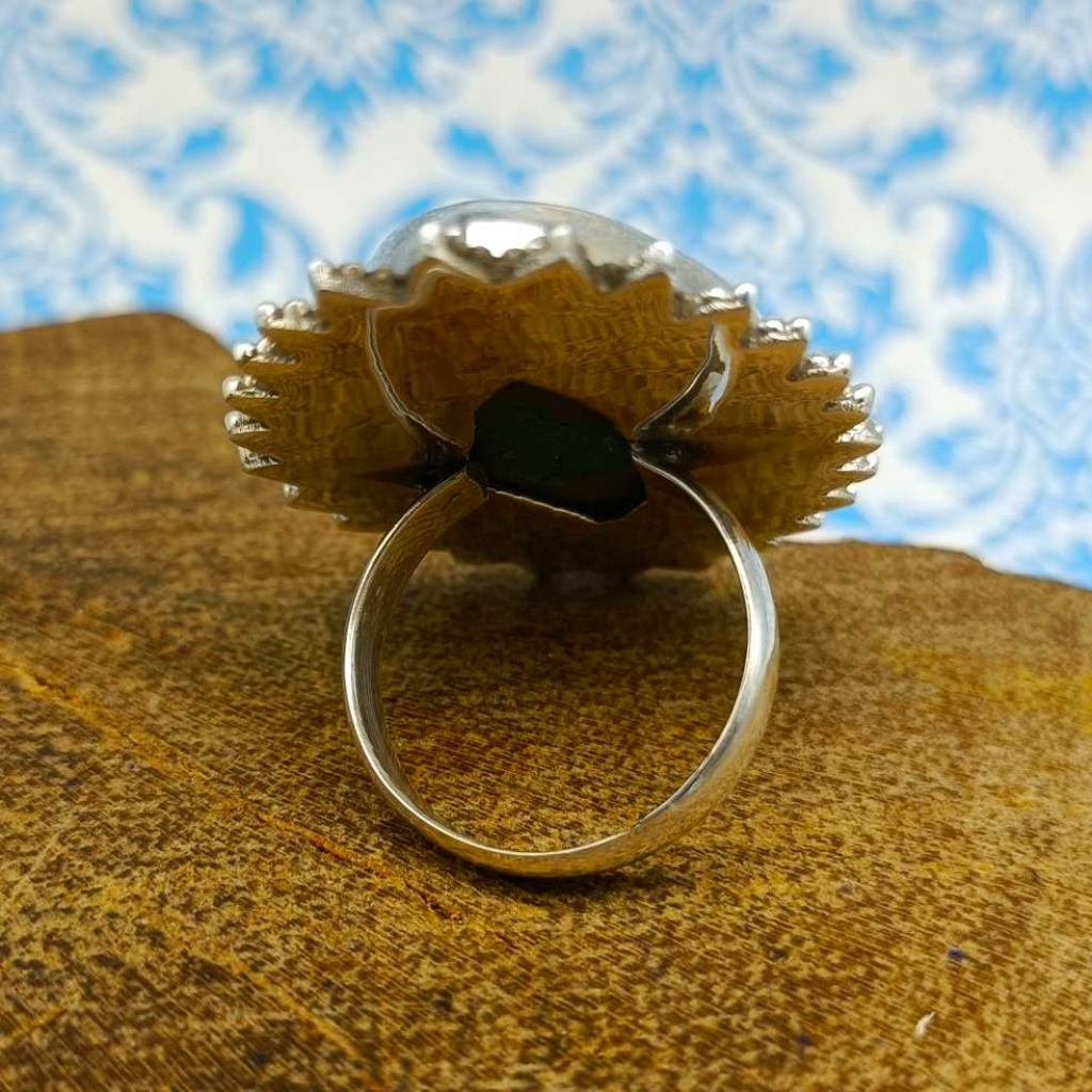 Tibetian Turquoise Gemstone 925 Sterling Silver Bohemian Nepali Work Ring