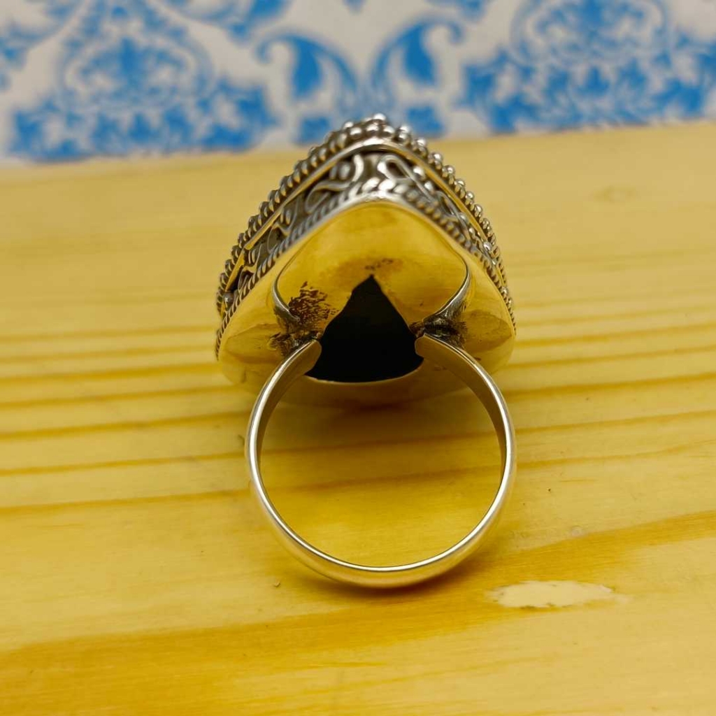 Malachite Gemstone 925 Silver Boho Unique Design Work Ring