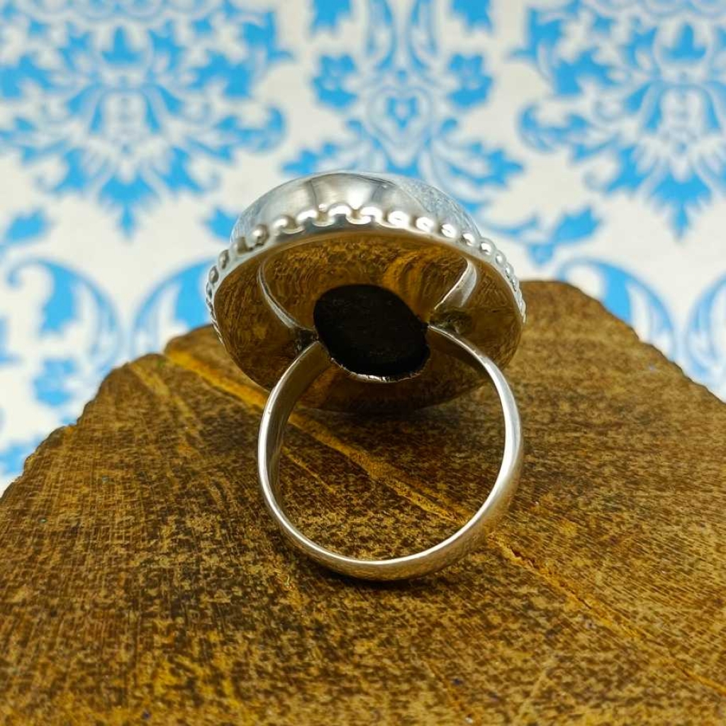 Oval  Shape American Turquoise Gemstone  925 Sterling Silver Bohemian Rava Work Ring