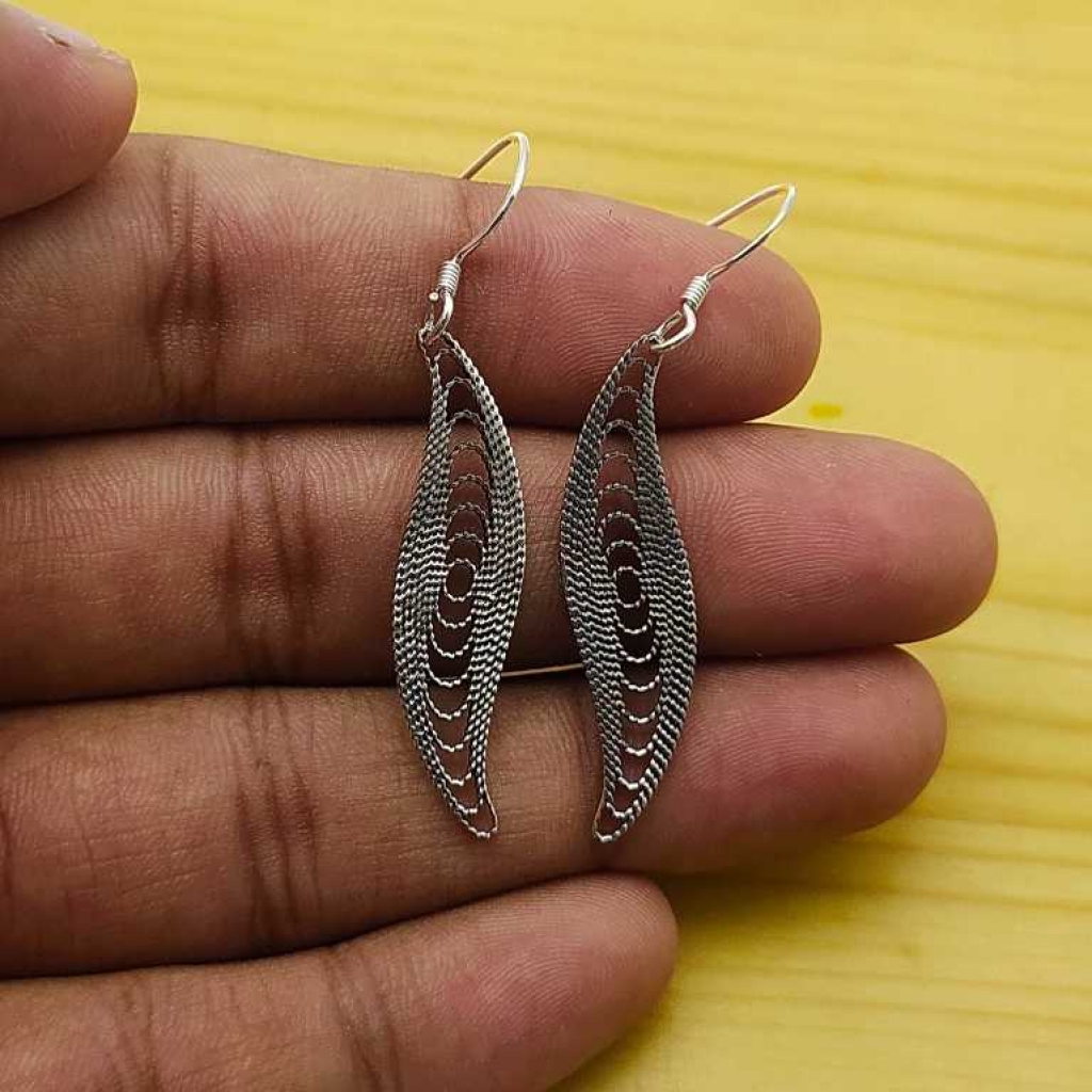 925 Sterling Silver Handmade Leaf Design Earring