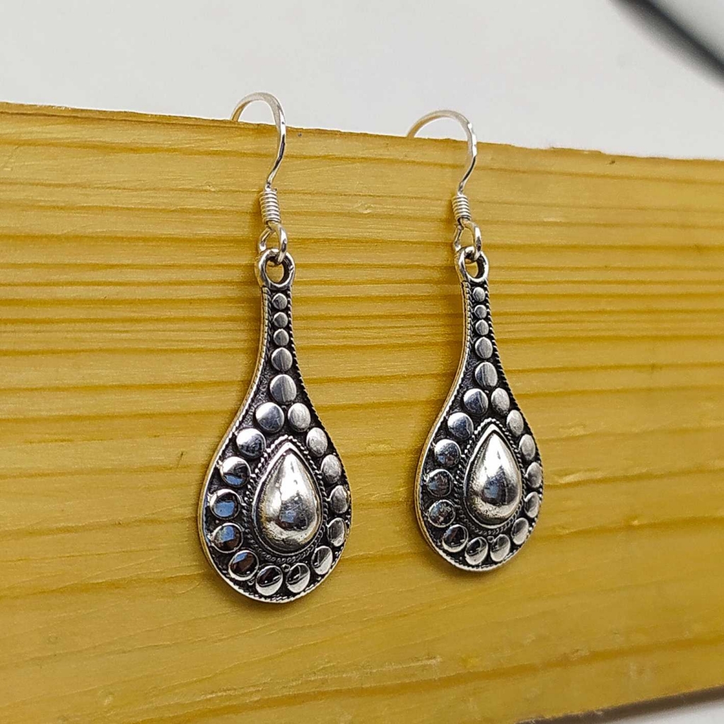925 Sterling Silver Drop Shape Handmade Earring Jewelry