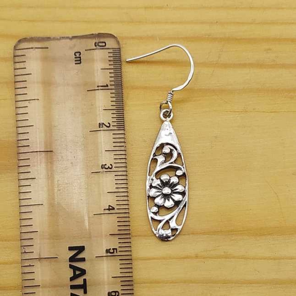 925 Sterling Silver Flower Dangler Unique Earring Jewelry