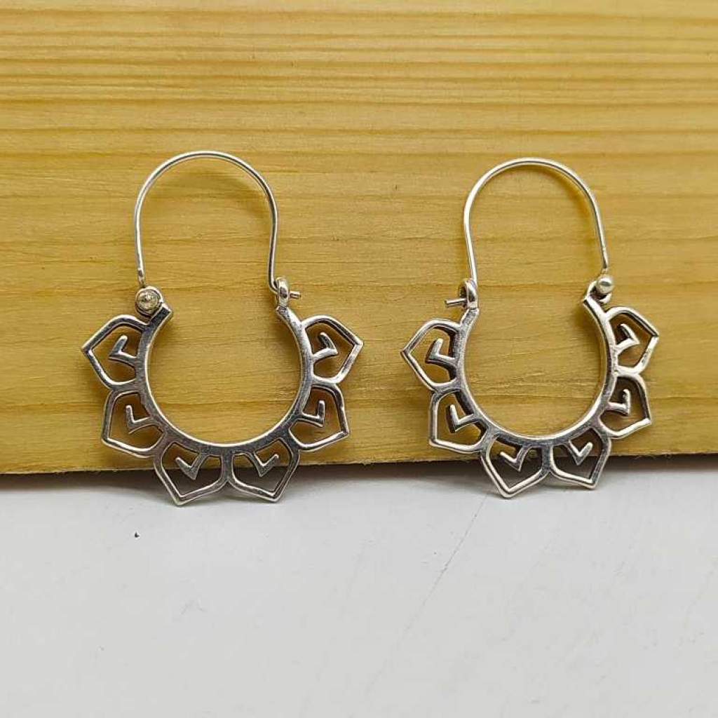 925 Sterling Silver Antique Tribal Hoop Earring Jewelry