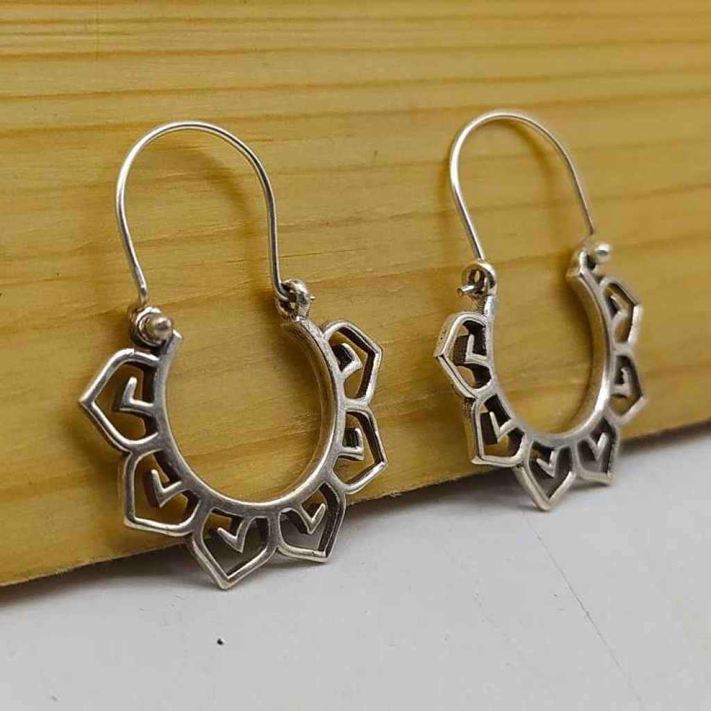 925 Sterling Silver Antique Tribal Hoop Earring Jewelry