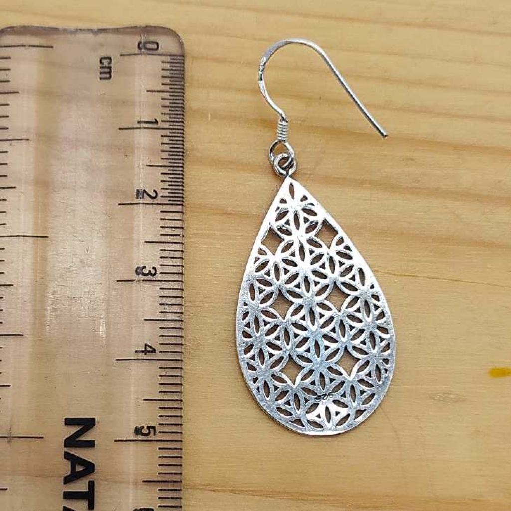 925 Sterling Silver Handmade Teardrop Shape Flower Earring Jewelry
