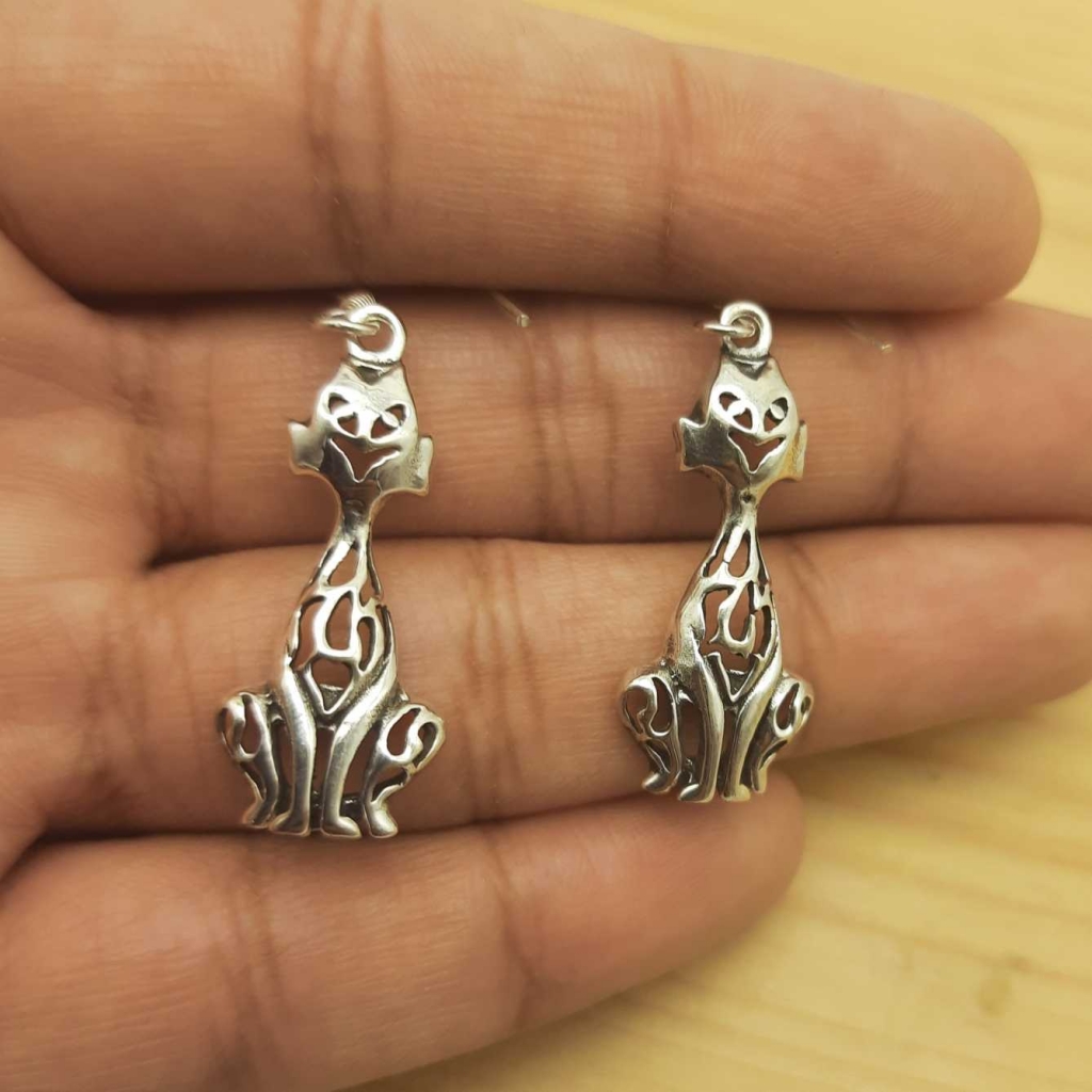 925 Sterling Silver Cat Shape Handmade Boho Jewelry Earring