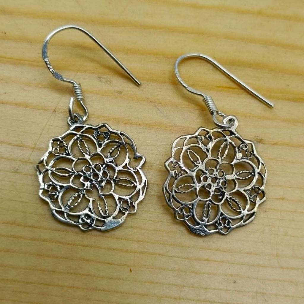 925 Sterling Silver Flower Shape Handmade Earring Jewelry