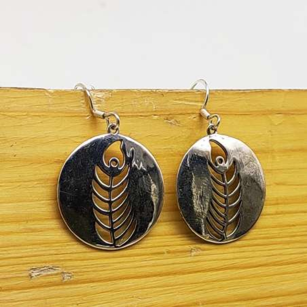 925 Sterling Silver Leaf In Circle Shape Handmade Boho Earring Jewelry