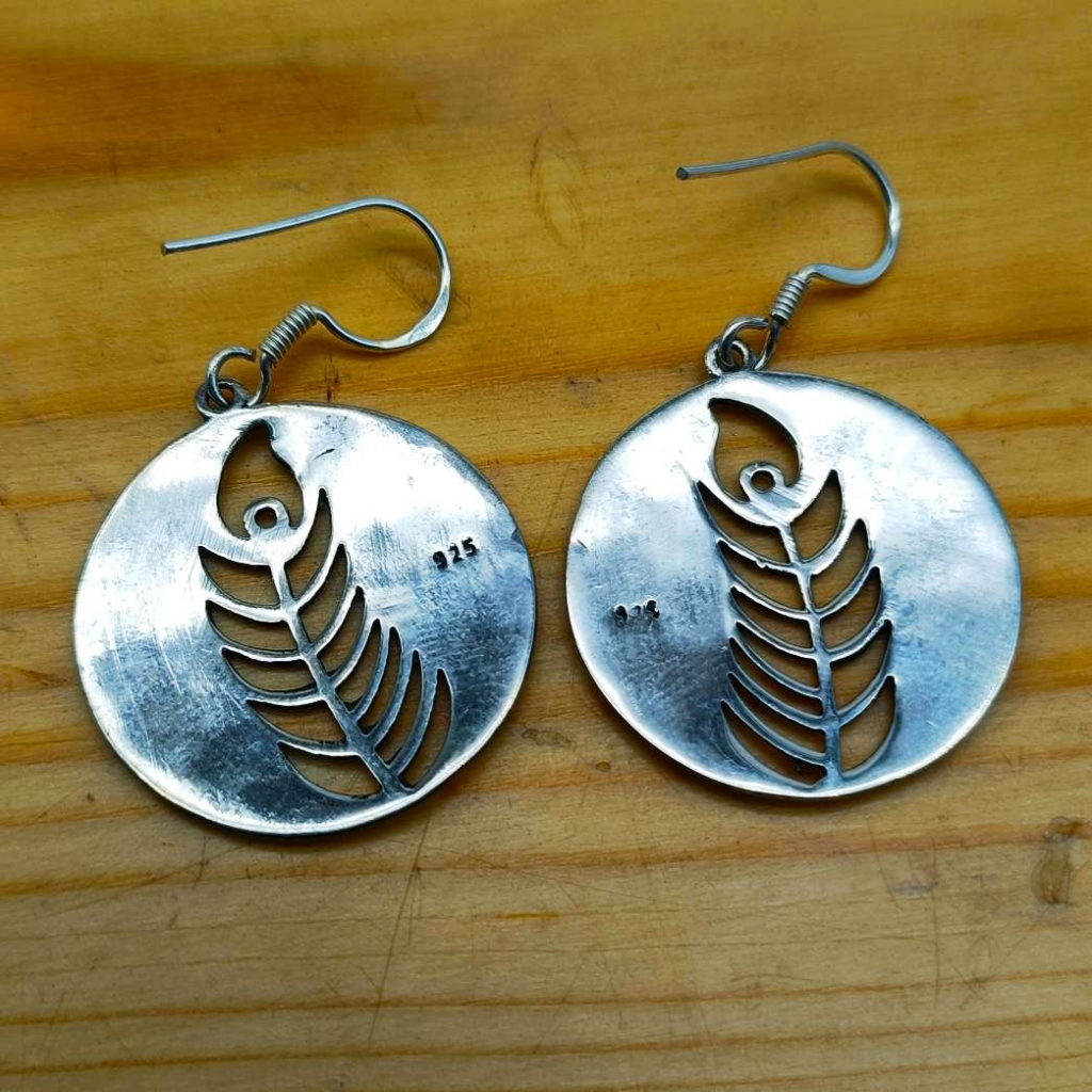 925 Sterling Silver Leaf In Circle Shape Handmade Boho Earring Jewelry