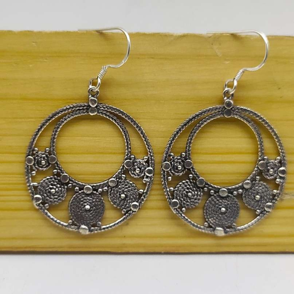 925 Sterling Silver Filligre Flower Shape Earring Jewelry