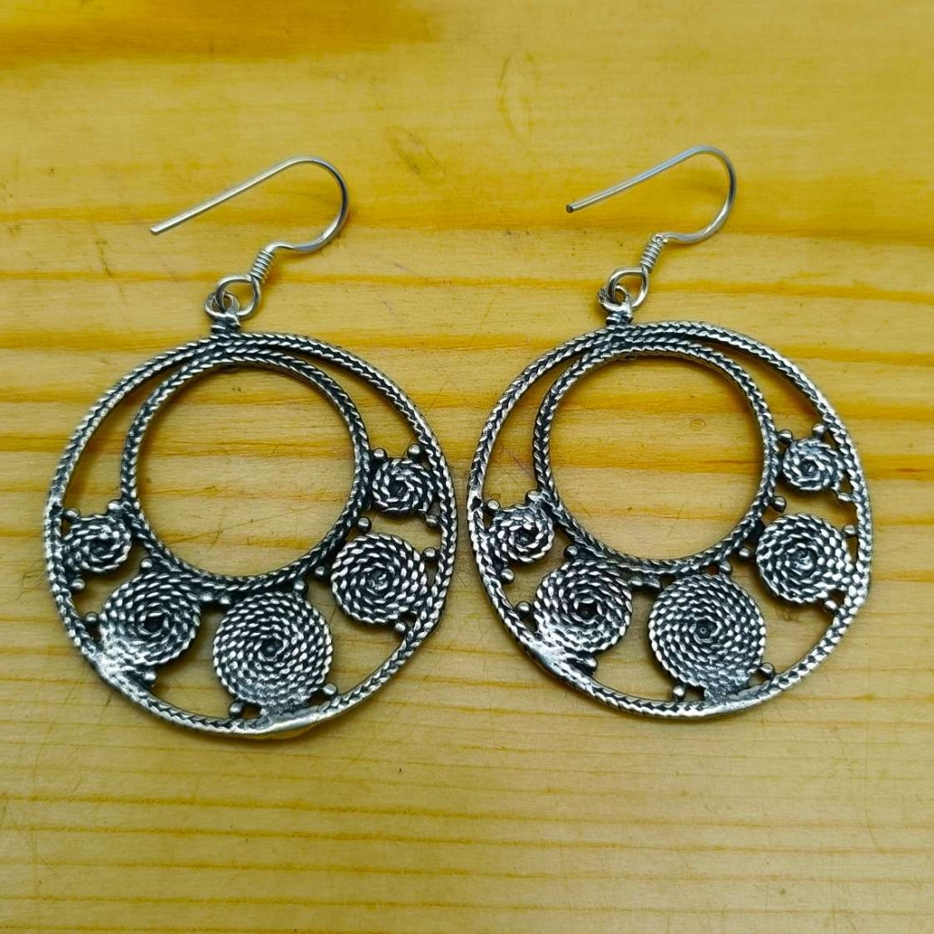 925 Sterling Silver Filligre Flower Shape Earring Jewelry