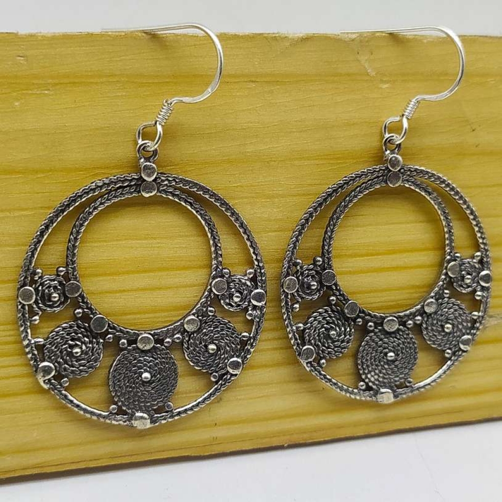 925 Sterling Silver Filligre Flower Shape Earring Jewelry