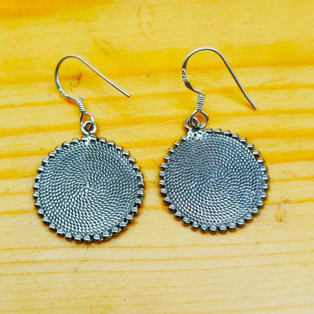 925 Sterling Silver Wheel Shape Handmade Earring Jewelry