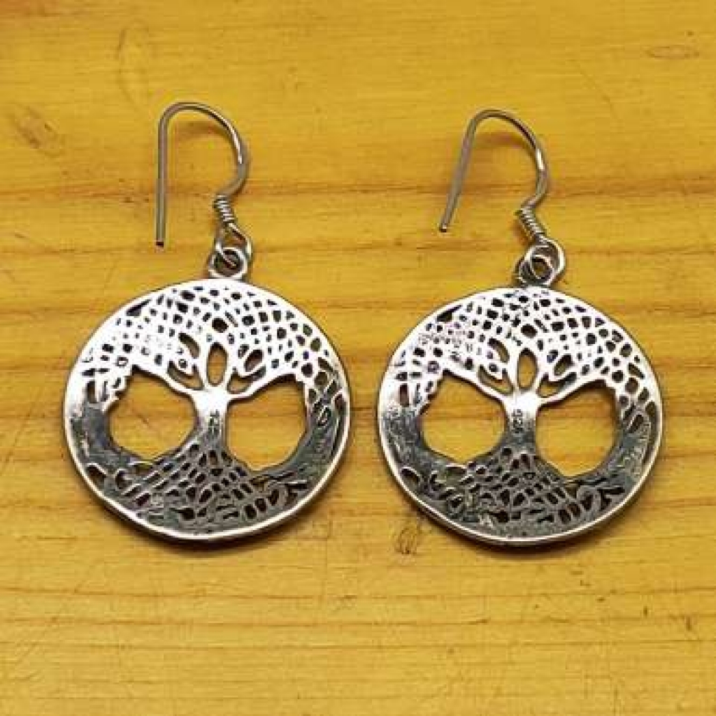 925 Sterling Silver Round Shape Tree Tree Of Life Earring