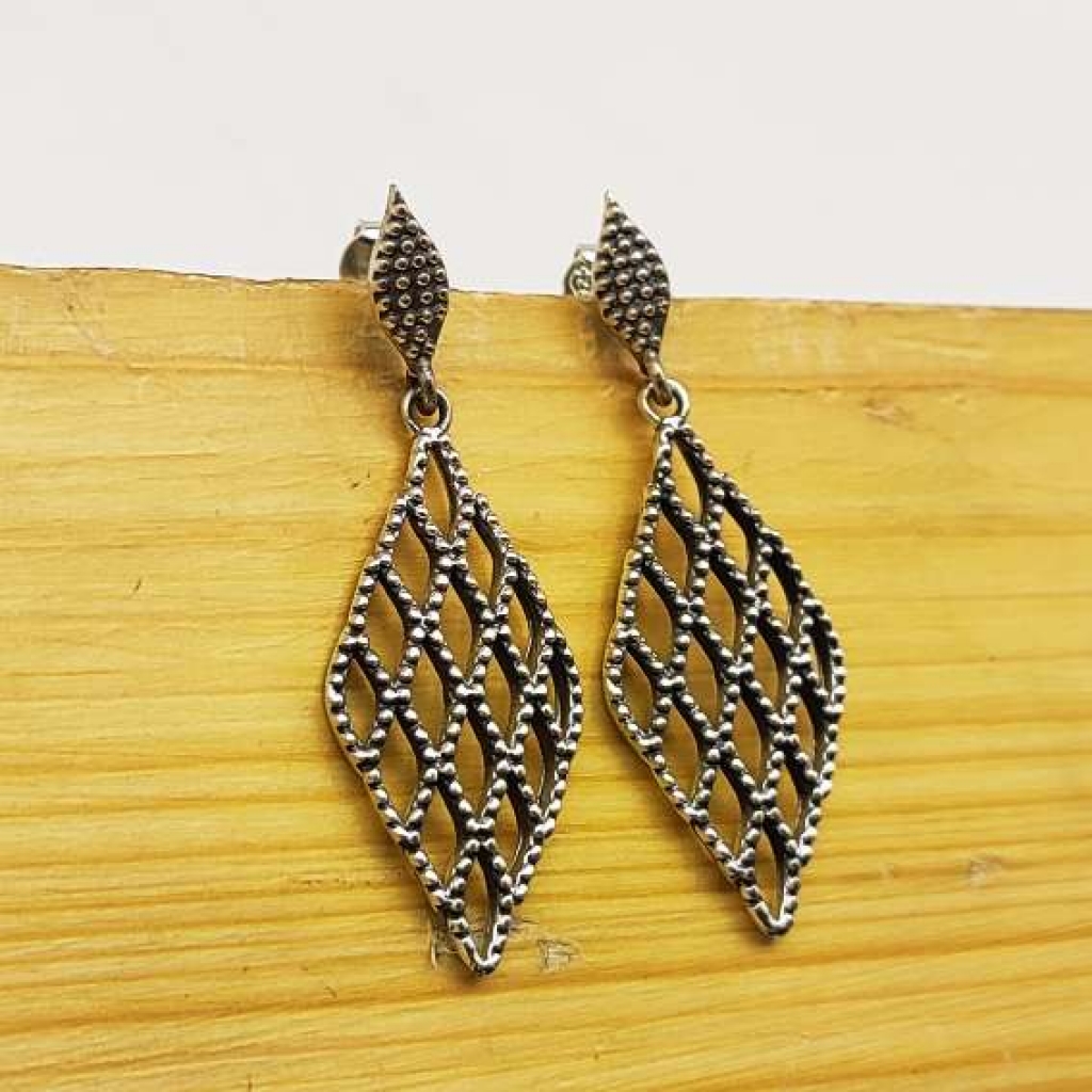 925 Sterling Silver Diamond Shape Handmade Earring Jewelry