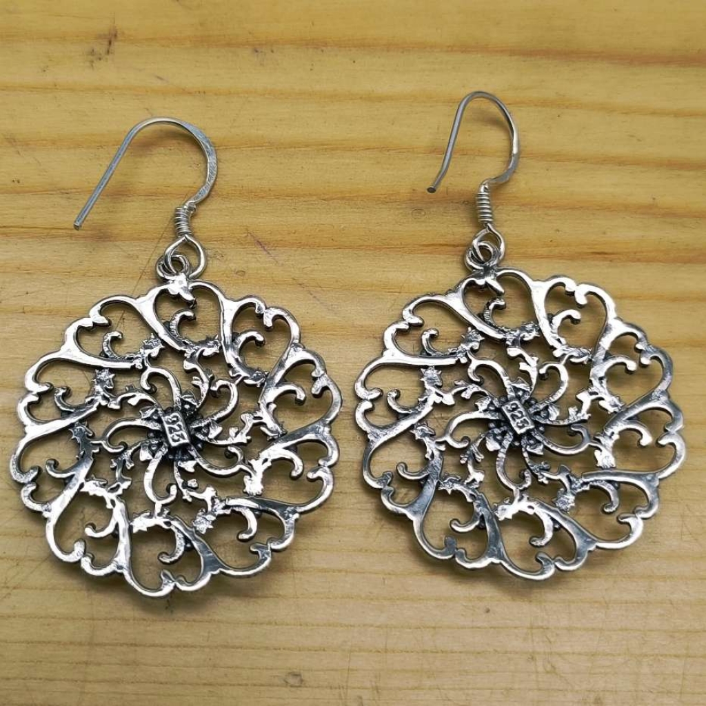 925 Sterling Silver Drop With Flower Handmde Boho Earring Jewelry