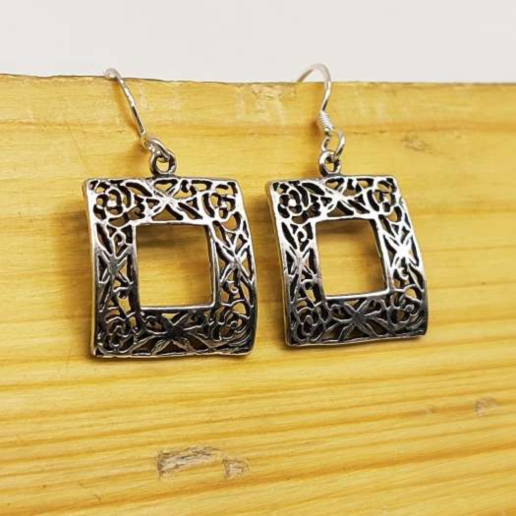 925 Sterling Silver Handmade Window Shape Earring Jewelry