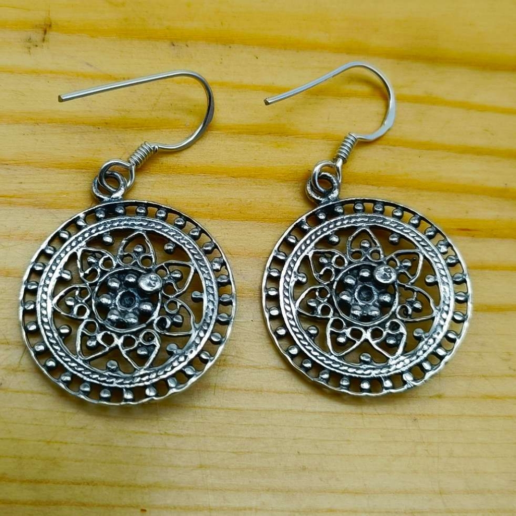 925 Sterling Silver Handmade Boho Mandala Sun Design Earring