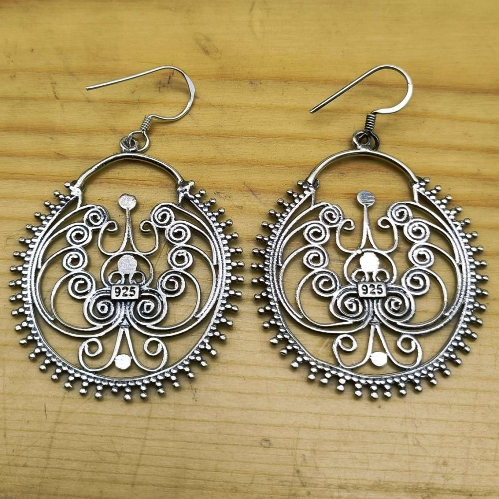 925 Sterling Silver Coin Shape Handmade Earring Boho Jewelry