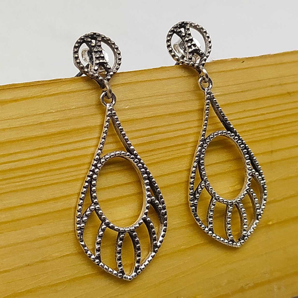 925 Sterling Silver Handmade Netted Drop Studs