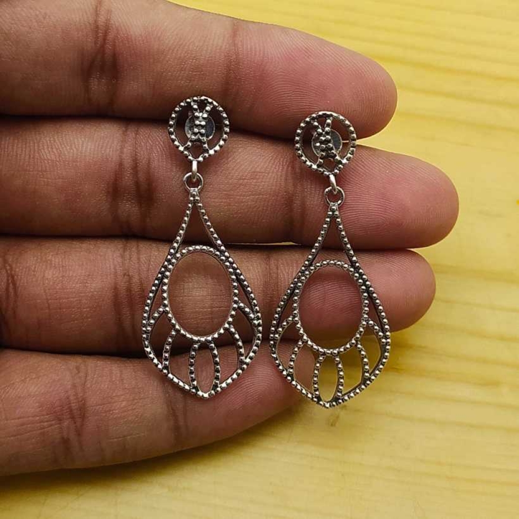 925 Sterling Silver Handmade Netted Drop Studs