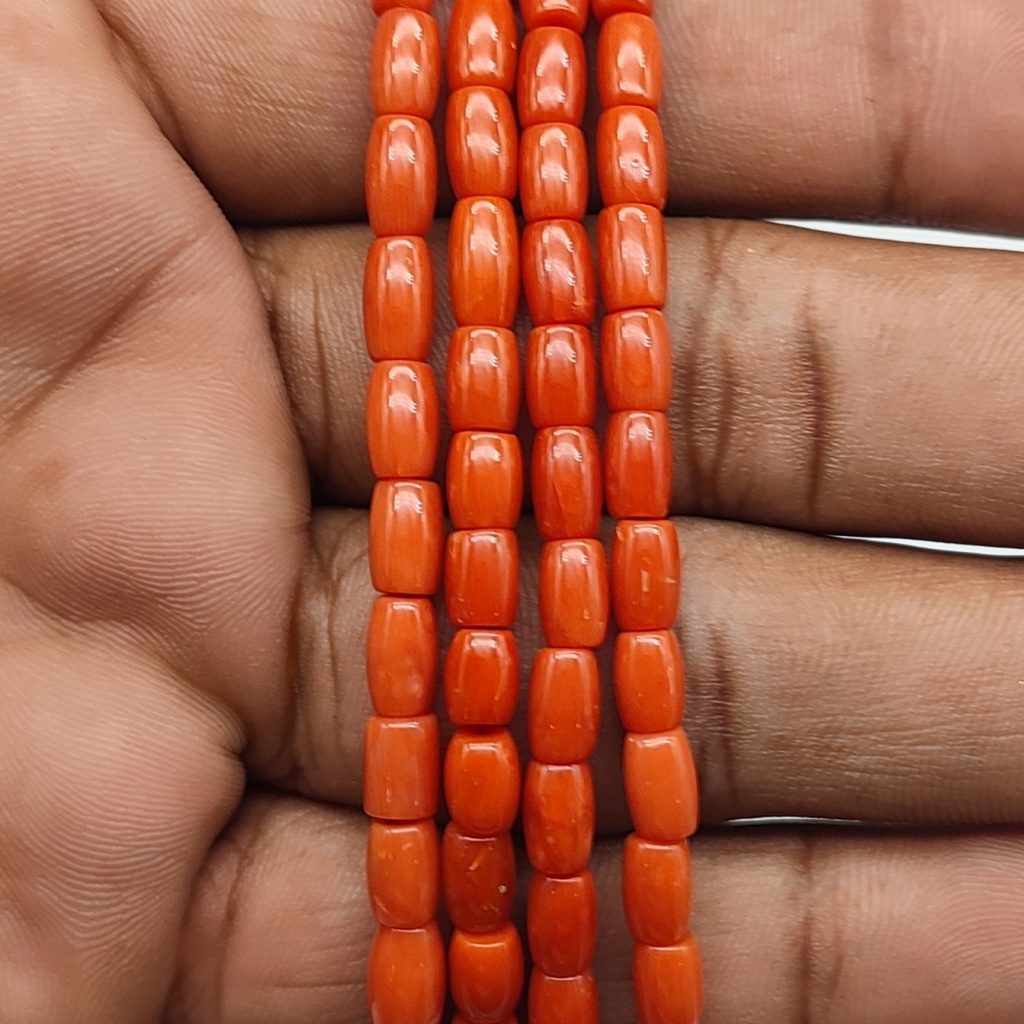 Natural Dholak Shape Coral Beads