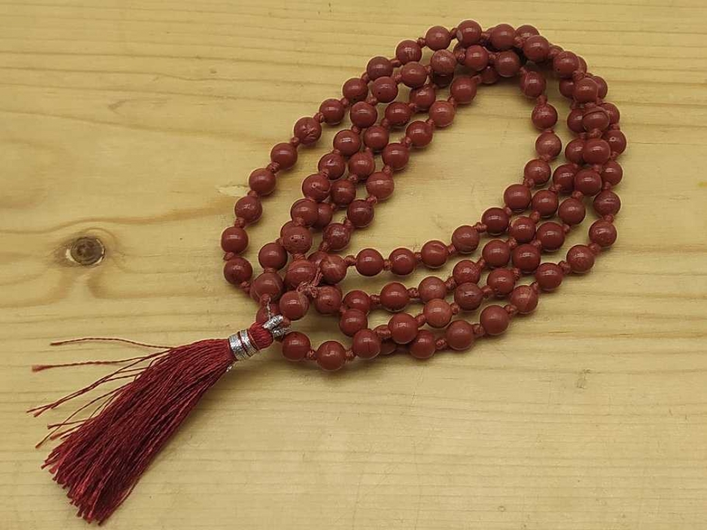 Natural Red Japer Gemstone Handknotted 108 Beads Healing  Japa Mala