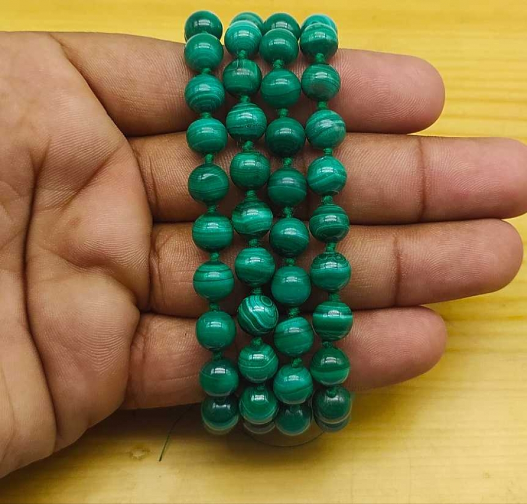 Natural Malachite Gemstone Handknotted 108 Beads Healing  Japa Mala