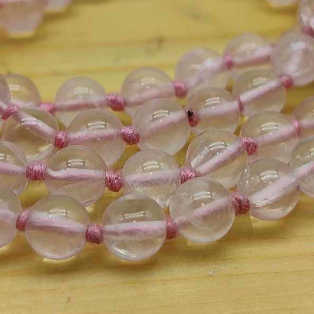 Natural Rose Quartz Gemstone Handknotted 108 Beads Healing  Japa Mala