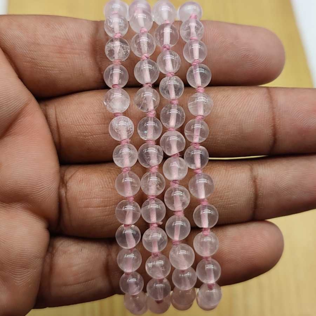 Natural Rose Quartz Gemstone Handknotted 108 Beads Healing  Japa Mala