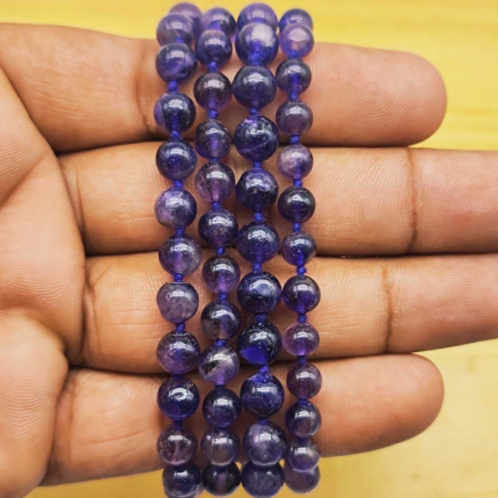 Natural Amethyst Gemstone Handknotted 108 Beads Healing  Japa Mala