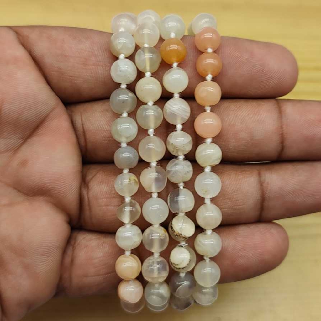 Natural Sun Stone And Jasper Gemstone Handknotted 108 Beads Healing  Japa Mala