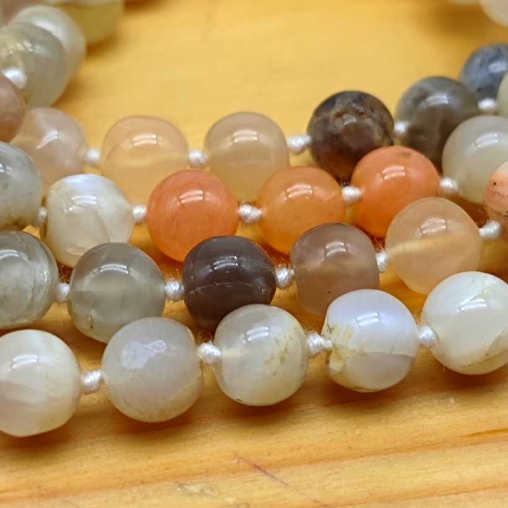 Natural Sun Stone And Jasper Gemstone Handknotted 108 Beads Healing  Japa Mala