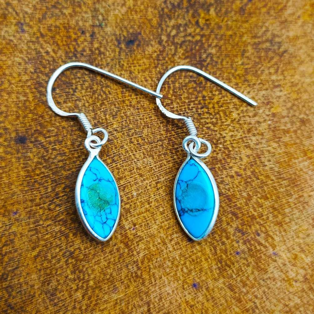 925 Sterling Silver Turquoise Marquis Shape Gemstone Earring