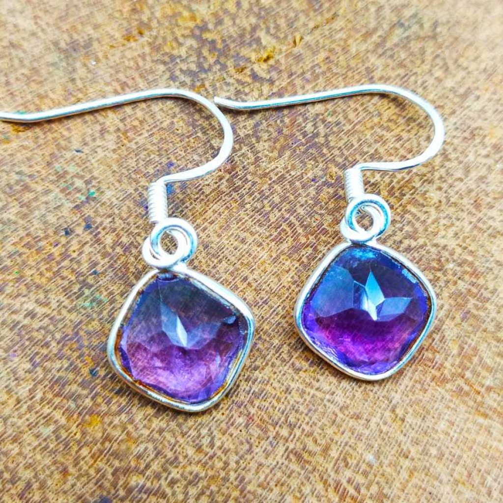 925 Sterling Silver  Amethyst Gemstone Boho Earring