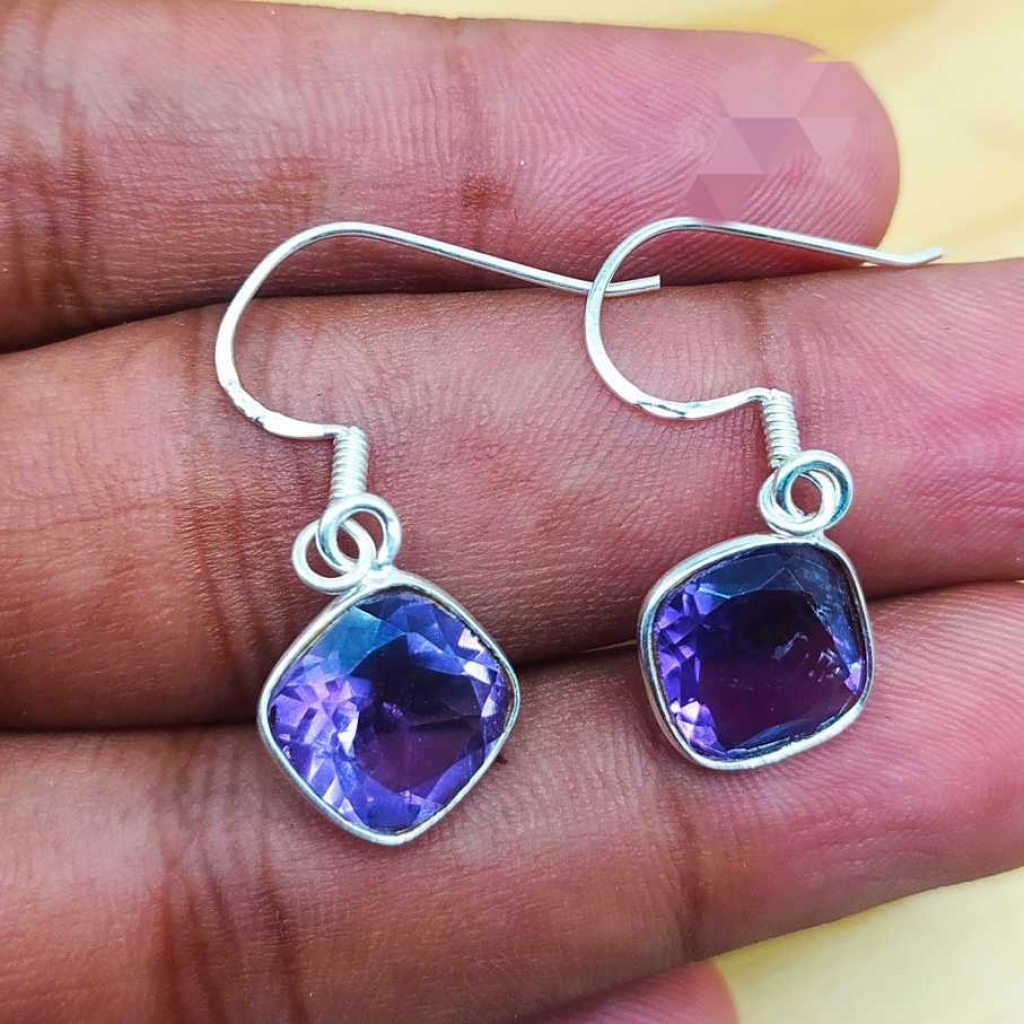 925 Sterling Silver  Amethyst Gemstone Boho Earring