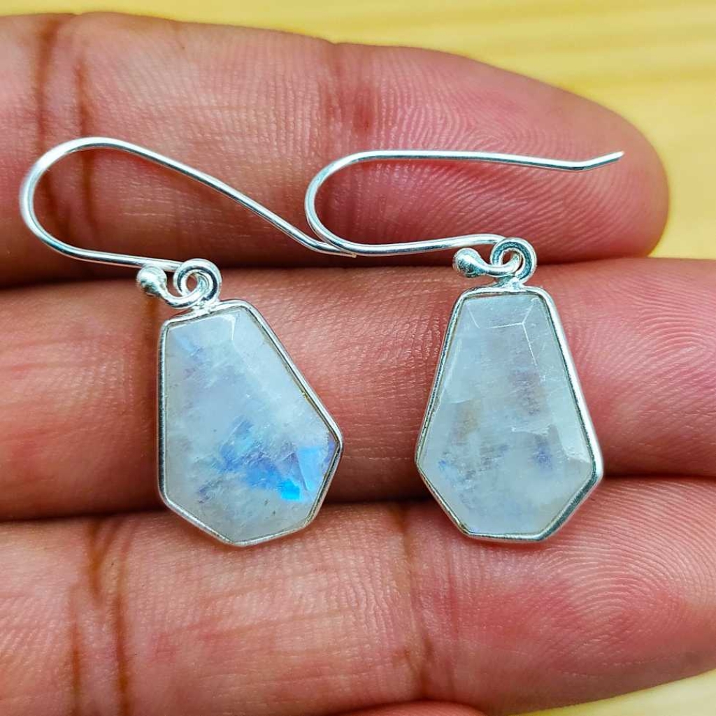 925 Sterling Silver Rainbow Moonstone Gemstone Boho Earring