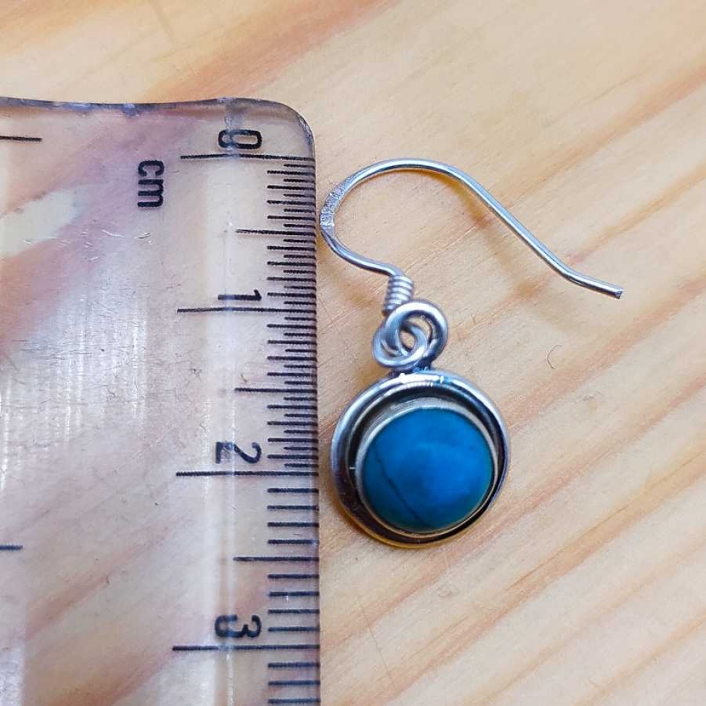 925 Sterling Silver Turquise Round Shape Gemstone Handmade Earring