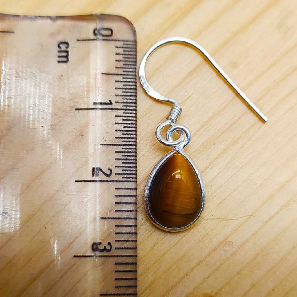 925 Sterling Silver Tiger Eye Drop Shape Gemstone Boho Earring