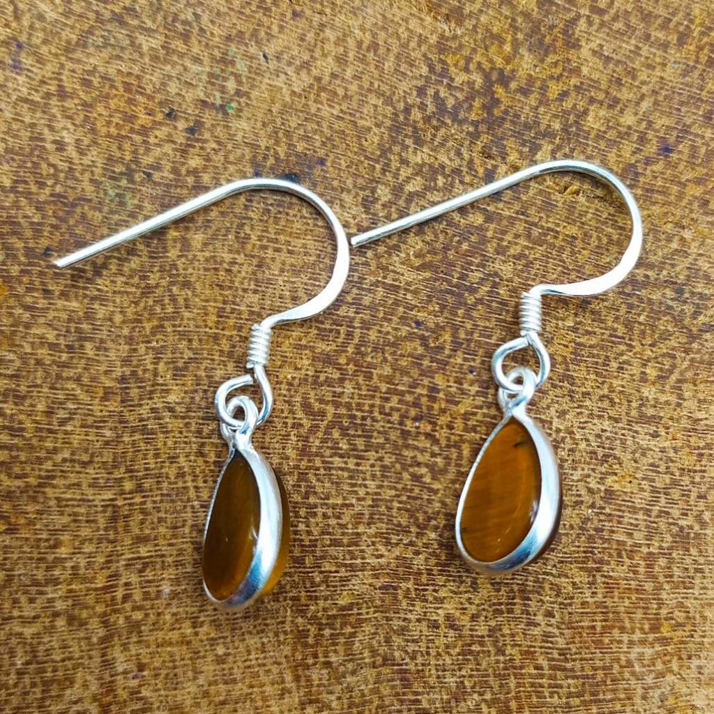 925 Sterling Silver Tiger Eye Drop Shape Gemstone Boho Earring