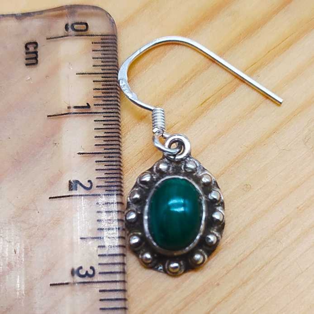 925 Sterling Silver Malachite Oval Shape Gemstone Handmade Earring