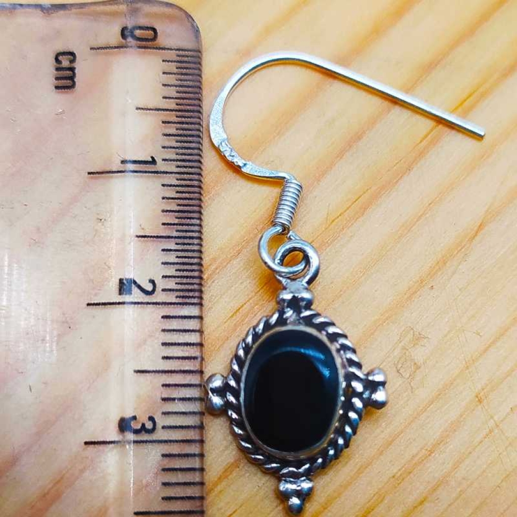 925 Sterling Silver Black Onyx Oval Shape Gemstone Handmade Earring