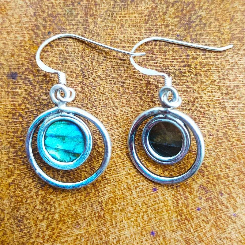 925 Sterling Silver Labradorite Round Shape Gemstone Handmade Earring