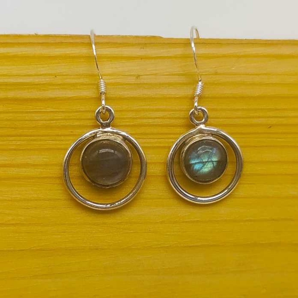 925 Sterling Silver Labradorite Round Shape Gemstone Handmade Earring