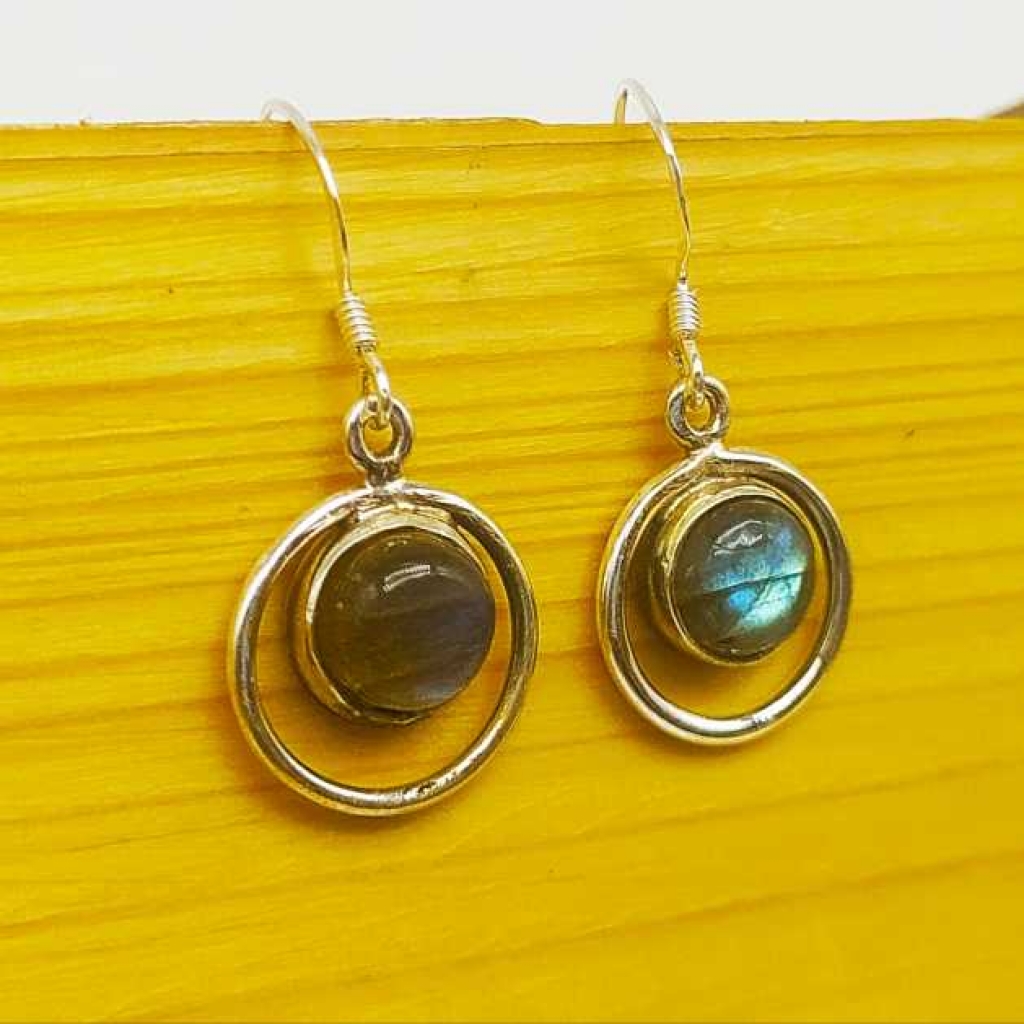 925 Sterling Silver Labradorite Round Shape Gemstone Handmade Earring