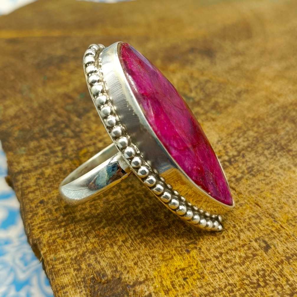 925 Sterling Silver Ruby Marquisee Shape Handmade Gemstone Boho Ring