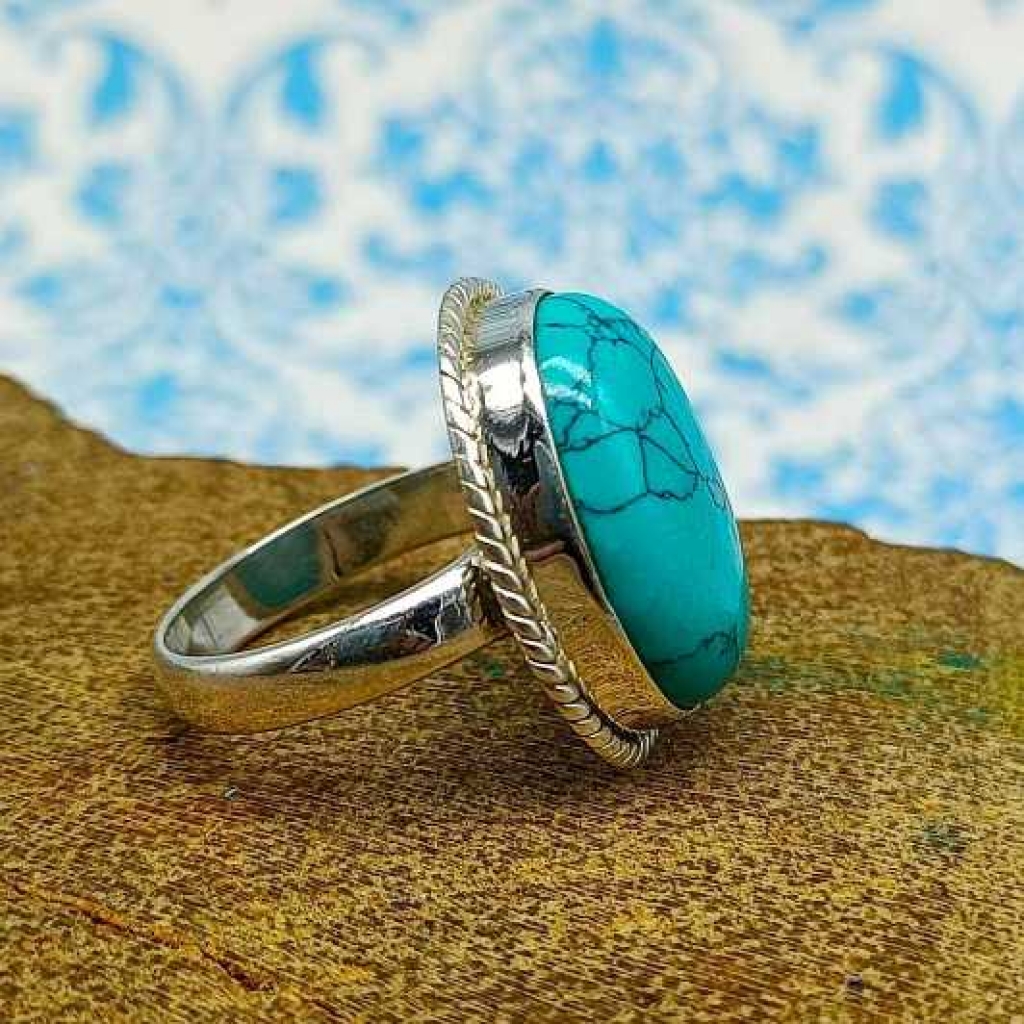 Turquoise Gemstone Handmade 925 Sterling Silver Boho Ring