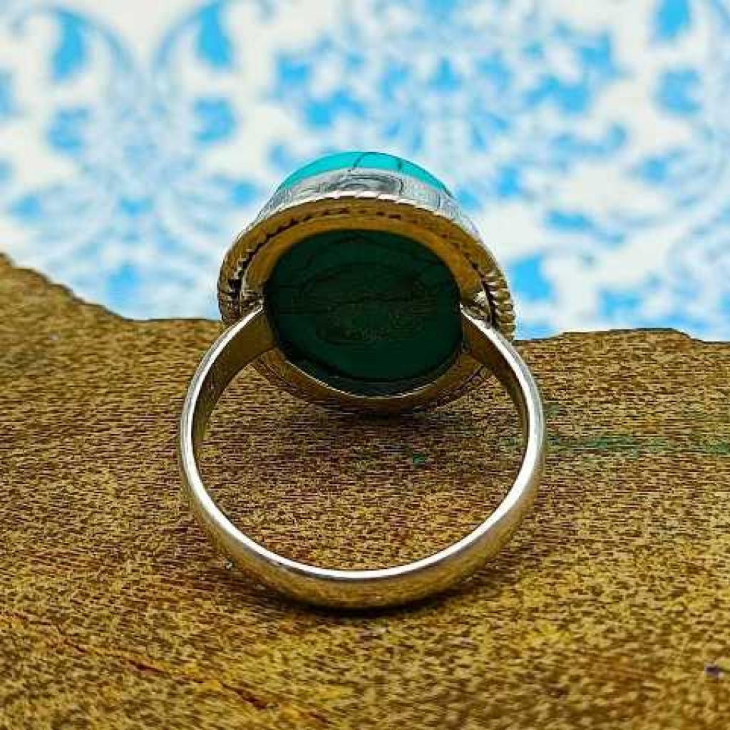 Turquoise Gemstone Handmade 925 Sterling Silver Boho Ring